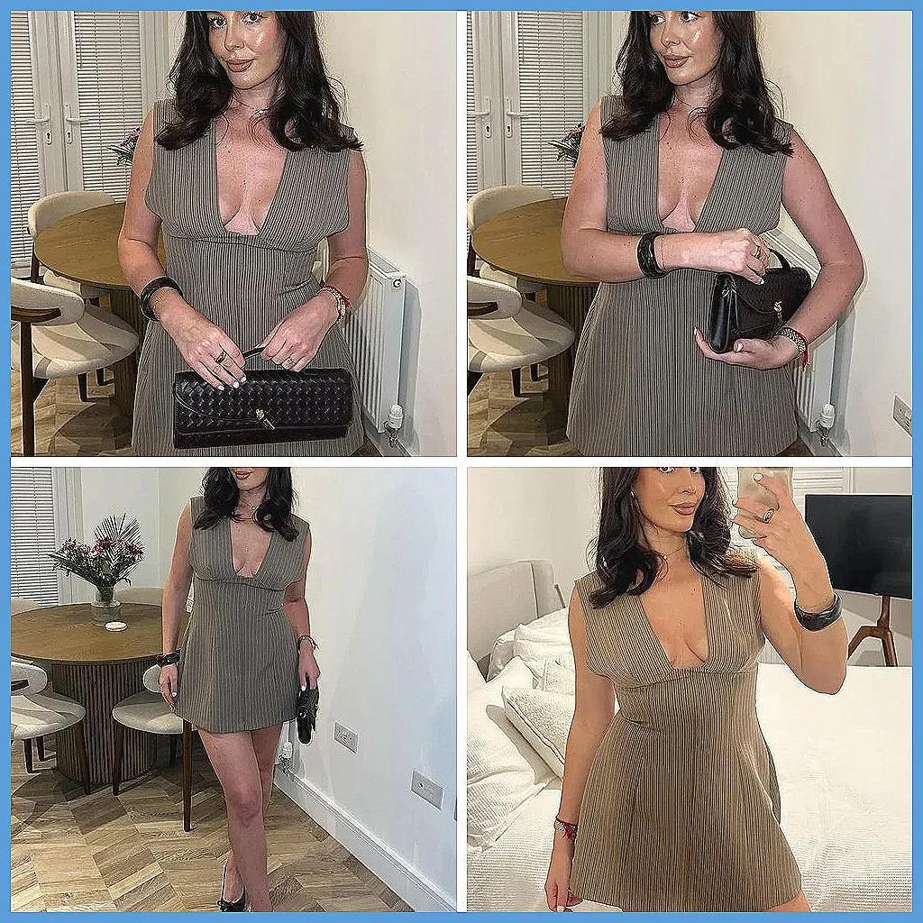 Women's 2026 Casual Striped Deep V-Neck Vest Dress, Sleeveless Waist-Cinching Mini A-Line Gown for Street Chic