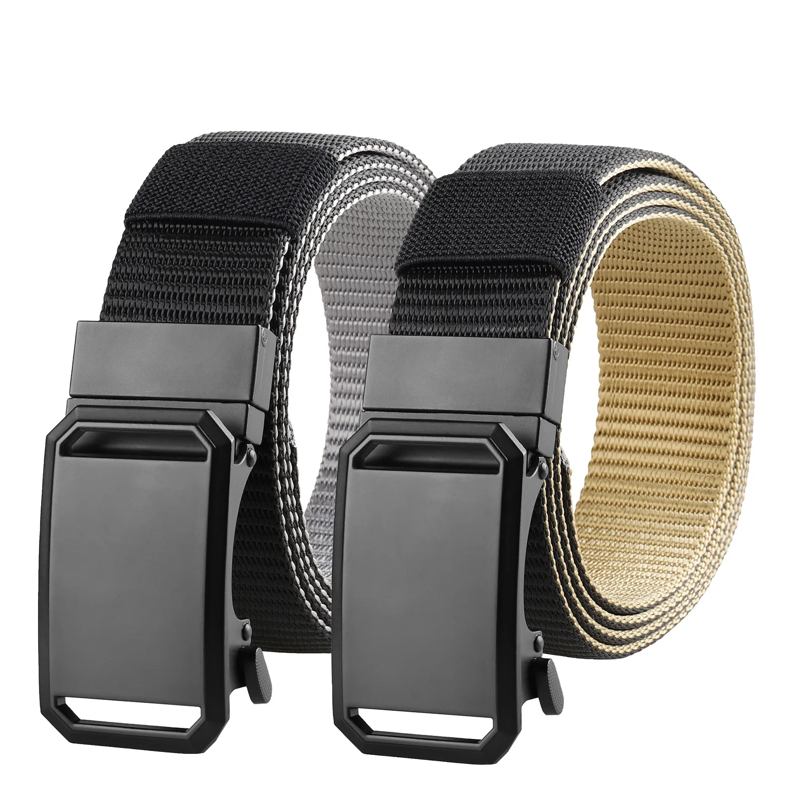 Nylon Canvas Strap Swivel Buckle Waist Belt Black Grey Khaki Two Tone Multicolor Travel Daily Outfit Smart Trendy Charm
