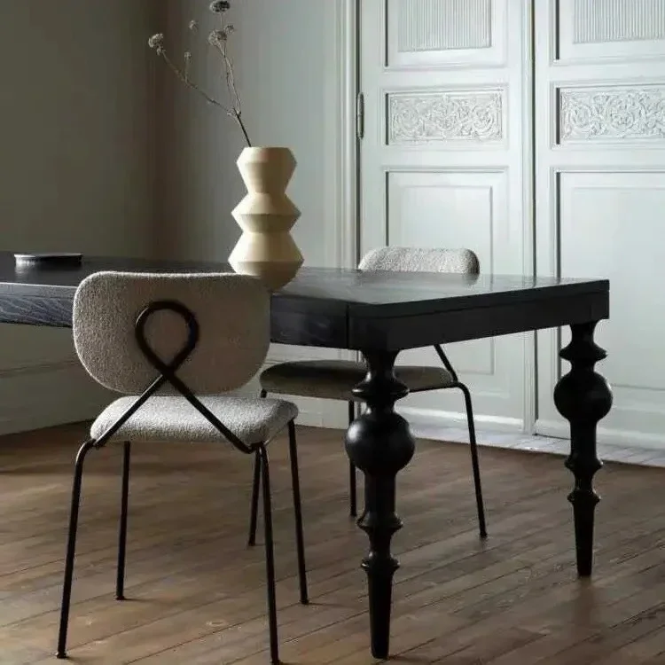 French black solid wood dining table retro old office negotiation table American log workbench home long table