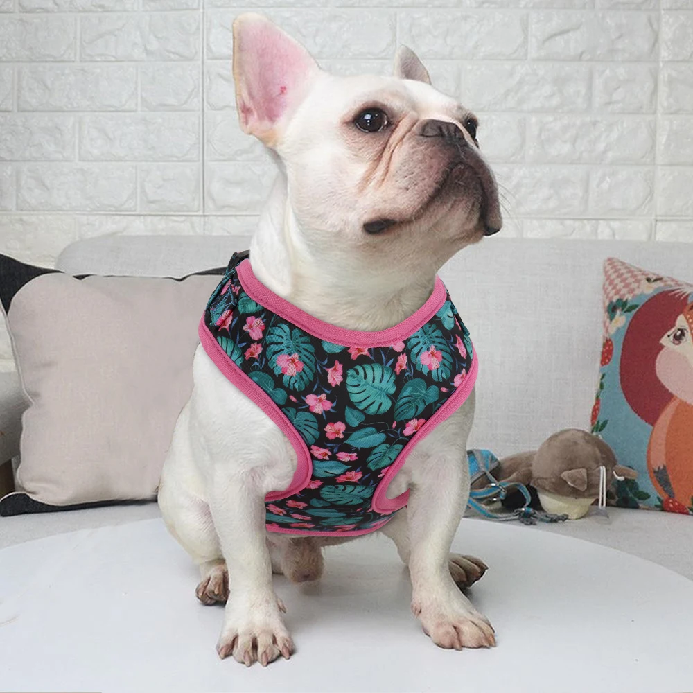 Mesh Nylon Dog Harness Vest Flower Print Dogs Cat Harnesses For Small Medium Large Dogs Cats Chihuahua French Bulldog XS-L