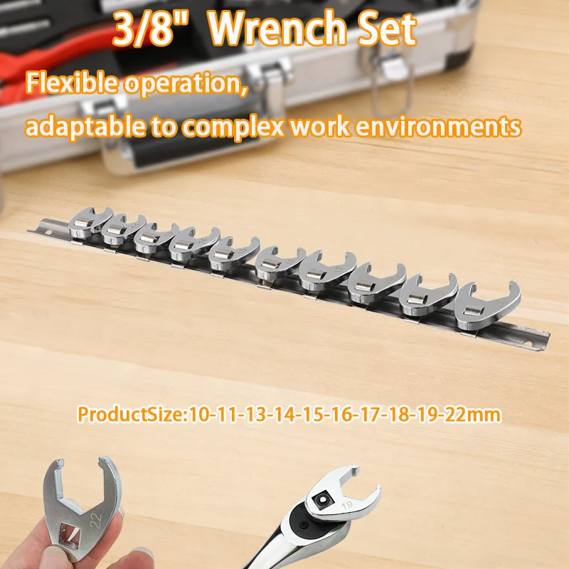 

10 Pcs 3/8 Inch Drive Crow Foot Wrench Set 10 To 22mm Metric Chrome Plated Crowfoot Wrench Hand Tools Crowfoot Wrench Set