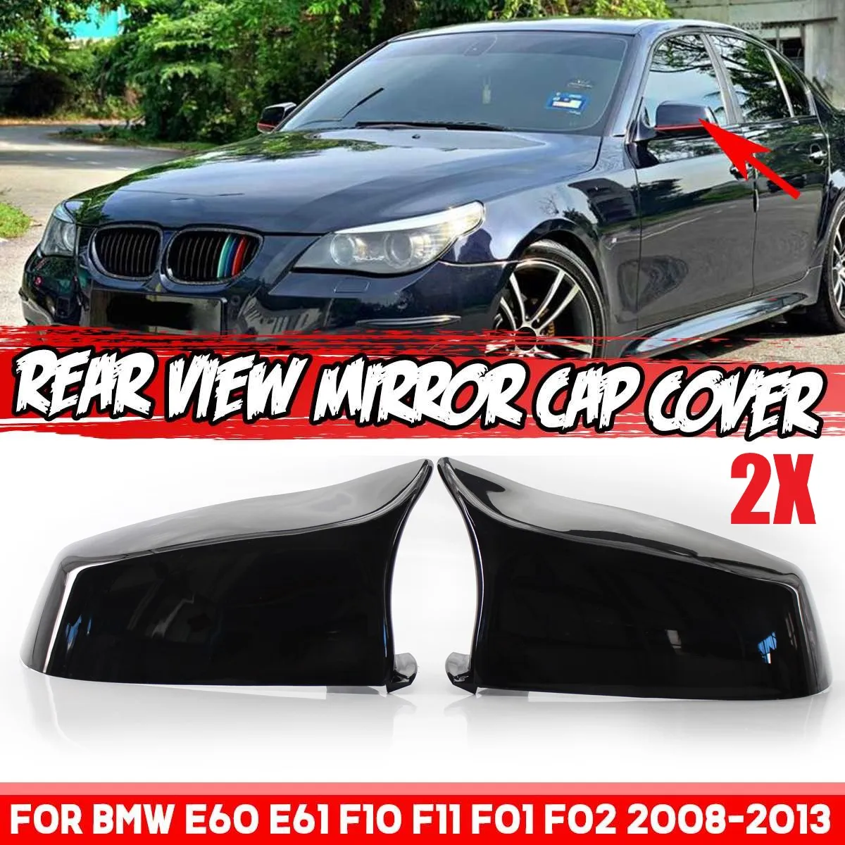 

1 Pair M Style Car Side Rear View Mirror Cover Caps Replacement For BMW E60 E61 F10 F11 F01 F02 2008-2013 Rearview Mirror Cover