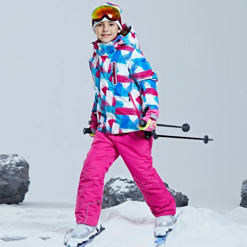 

Children Thermal Ski Suit Waterproof Pants+Jacket Boy Girl Winter Sports Windproof quality Kid Skiing and snowboard 2pcs Suits