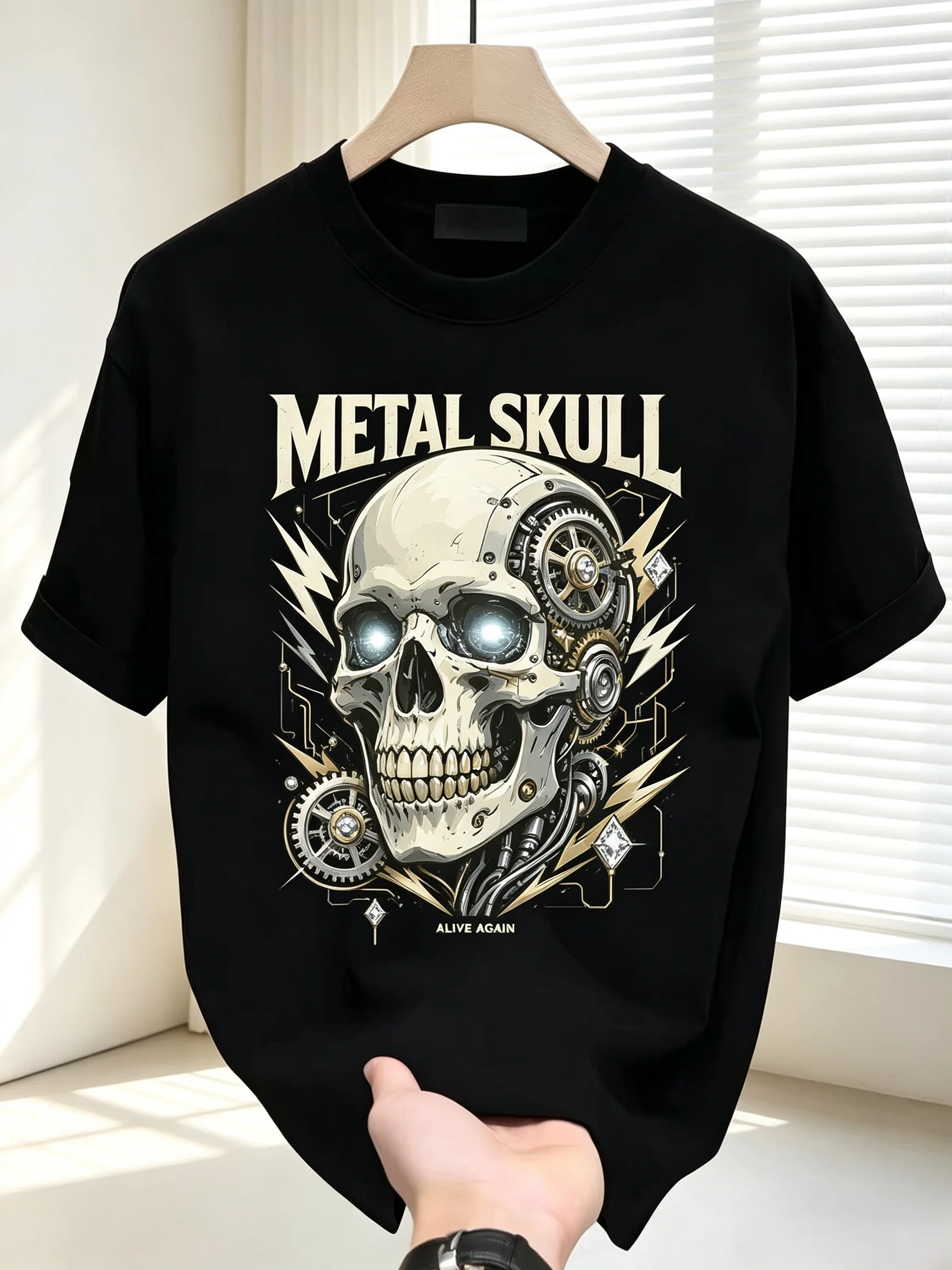 Unisex METAL SKULL Mechanical Gear Glowing Skull Graphic T Shirt Men Women Steampunk Retro Streetwear Short Sleeve Black Casual Tee