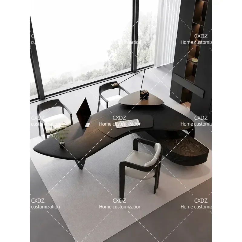 Single Solid Wood Office Desk Light Luxury Computer Table One Piece Design for Home and Business Workspace