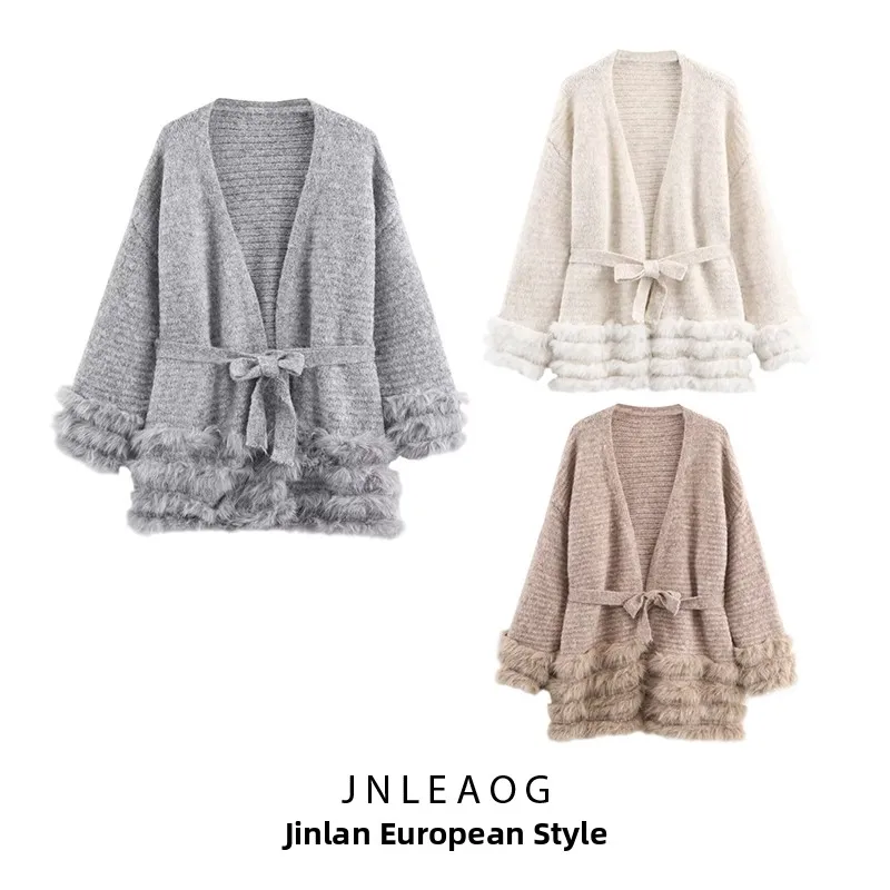 

Модный вязаный кардиган с поясом, осеннее новое поступление, женская длинная женская одежда средней длины из полиэфирного волокна све