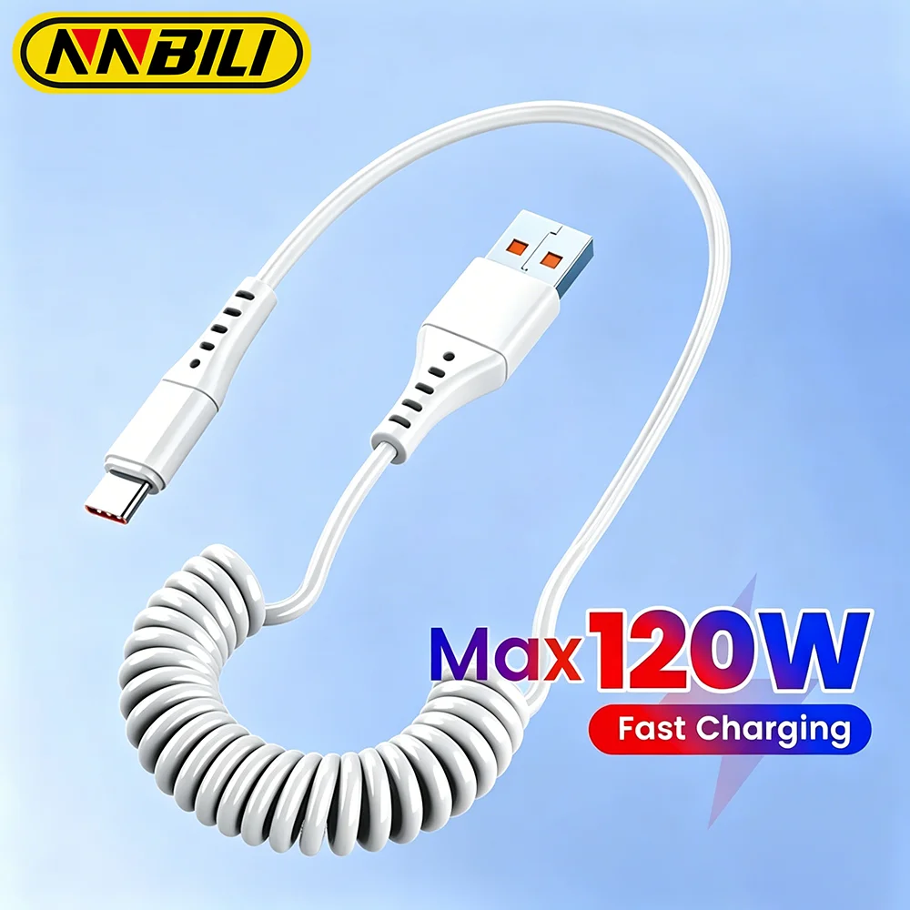 NNBILI 6A USB type C Fast Charging Cable Stretch Spring Data Cord For Samsung Xiaomi Huawei Phone Car Charge Micro USB Cable