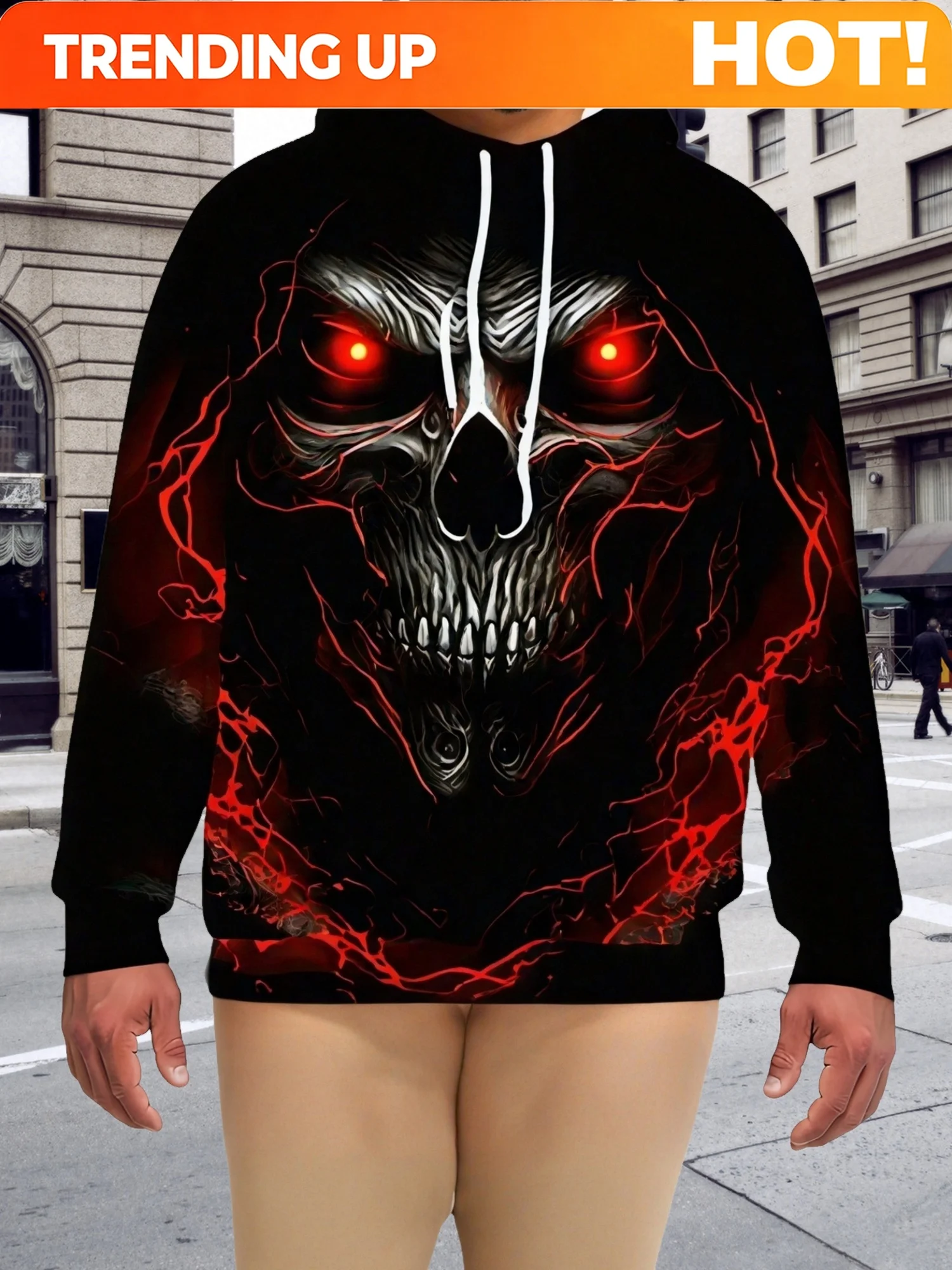 Customization Oversized Men'S Hoodie With Skull Halloween Theme Full Screen Print, Comfortable For Casual Streets, A Must-Have F