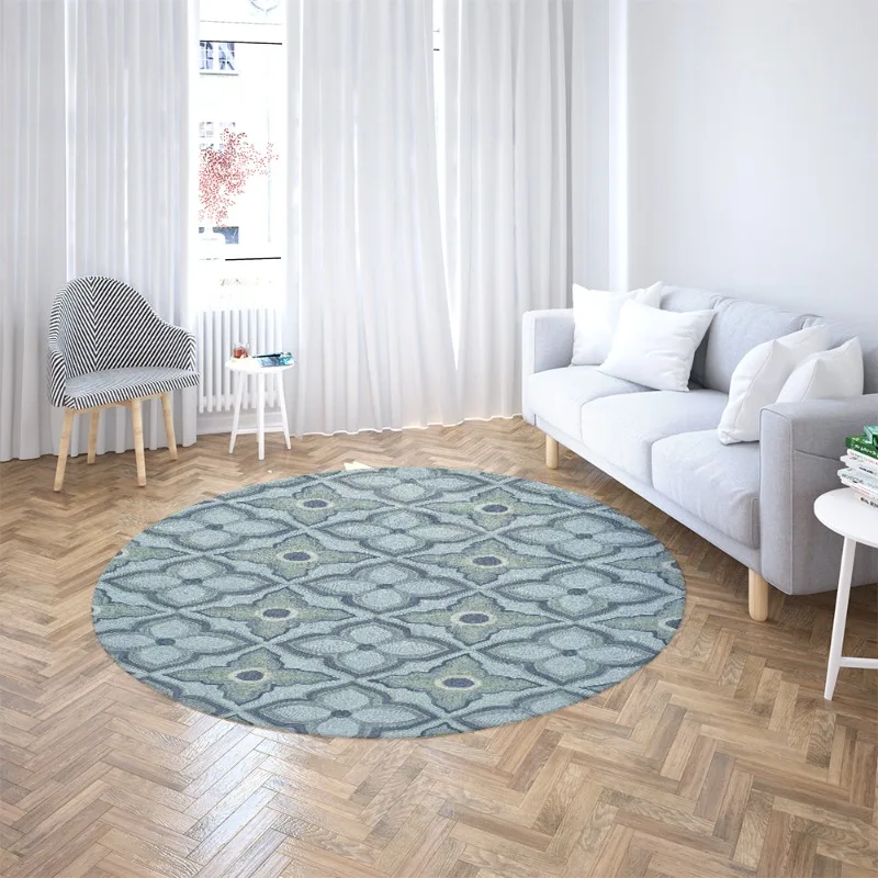 Vintage Rhombus Floral Circular Carpet Non Slip Rug Geometric Print Carpet For Entryway Living Room Coffee Table Decor