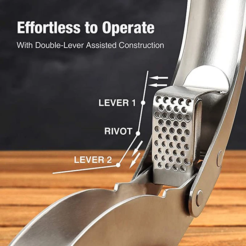 Heavy-Duty Stainless Steel Garlic Press, No Need To Peel Garlic Presser / Crusher, Double Lever-Assisted Garlic Mincer