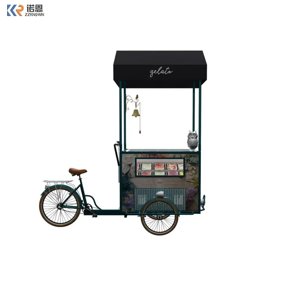 New Design Refrigerated Tricycle Bike For Ice Cream With 110v AC Freezer Customized Ice Cream Vending Cart For Sale