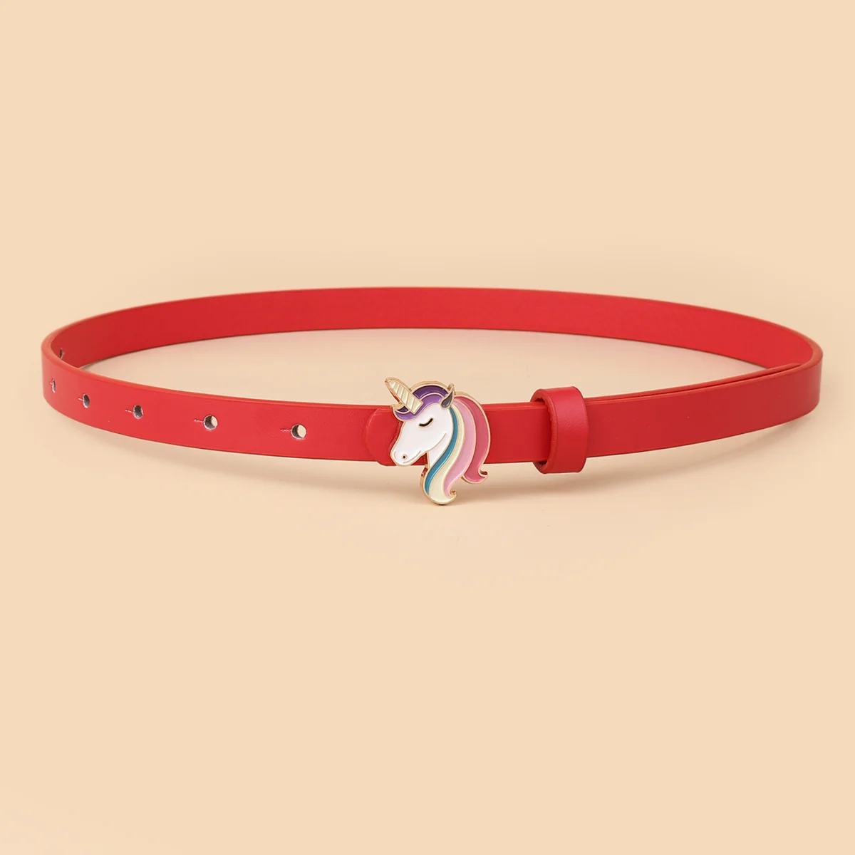 European Cute Simple Fashion Design Oil Dropping Unicorn Pony Buckle Thin Belt for Boys and Girls Universal for Kids