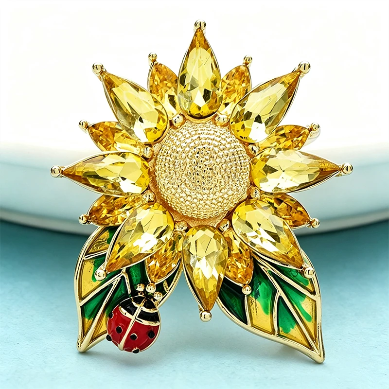 Wuli&baby Crystal Sunflower Brooches For Women Unisex Lovely Ladybug And Flower Office Party Brooch Pin Gifts view 2