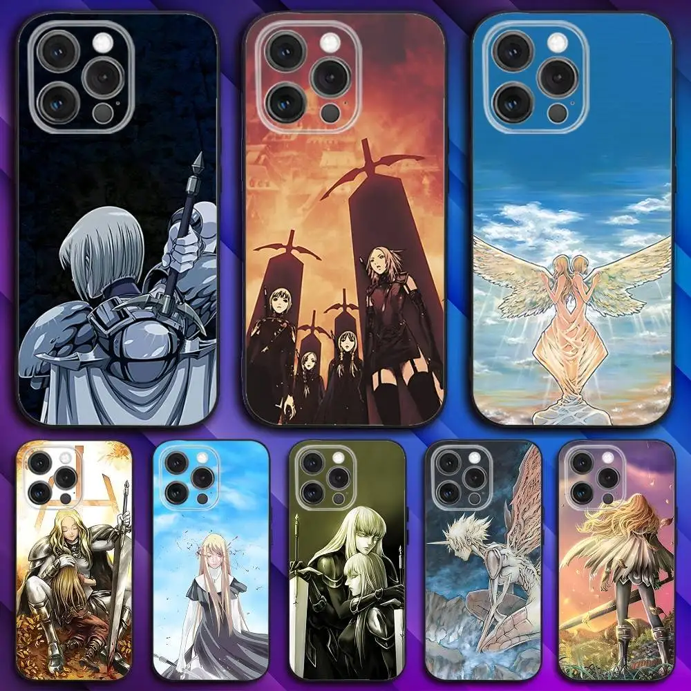 

C-Claymore Anime Phone Case For iPhone 17,16,15,14,13,12,11,Pro,Max,Plus,X,XS,SE4,E,Mini,Soft Black Case