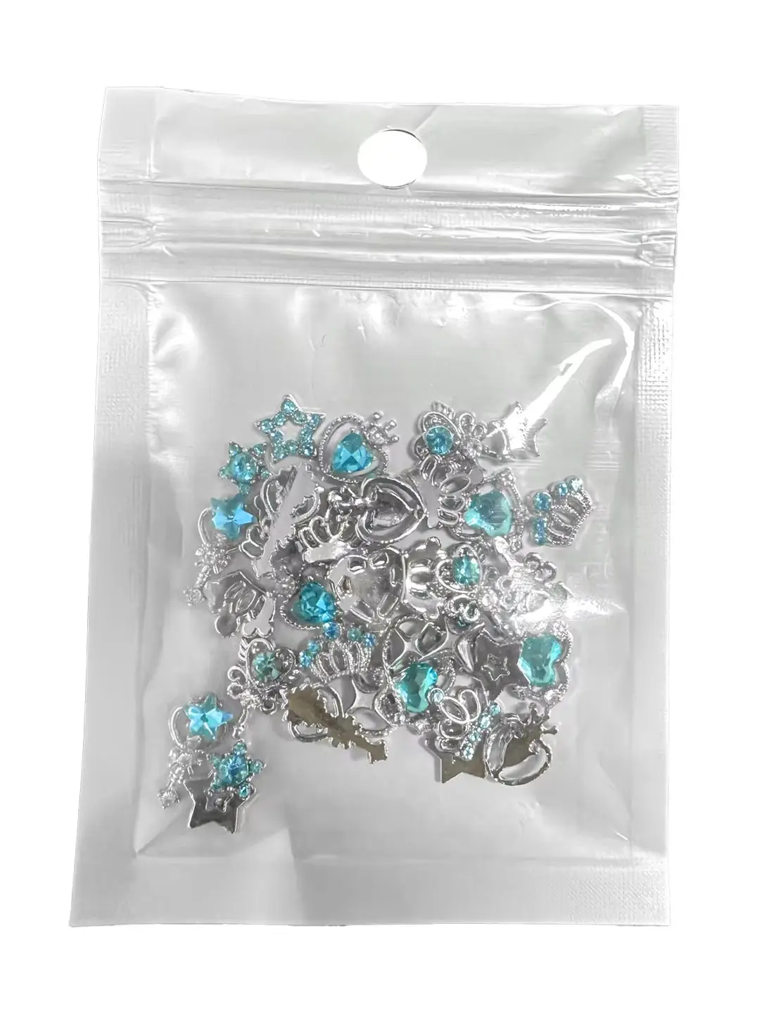 Gorgeous 32Pcs Mixed 3D Alloy Magic Wand Nail Art Charms Shiny Light Blue Diamond Metal Crow Heart Shape Manicure DIY Decoration