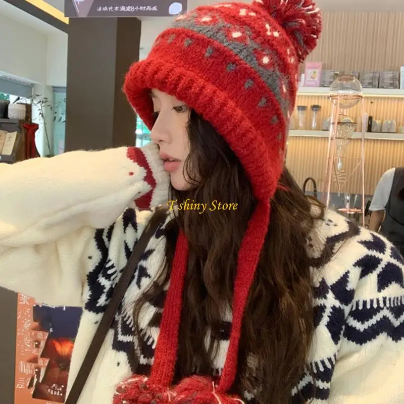 N58F Thermally Insulated Skull Cap Nordic Pattern Elastic Polyester Hat for Women