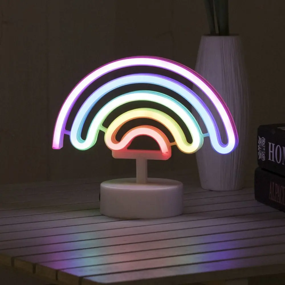 

Colorful LED Neon Sign Nightlight 3D Acrylic Battery USB Dual-use Desktop Rainbow Night Light with Base Flicker Free