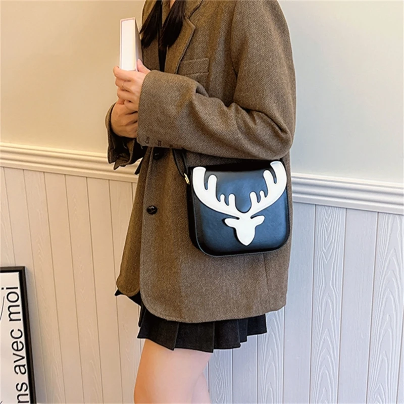 Trendy Christmas Elk Pattern Shoulder Bag Women Small PU Satchel Crossbody Phone Bag Girls Casual All-match Messenger Handbag