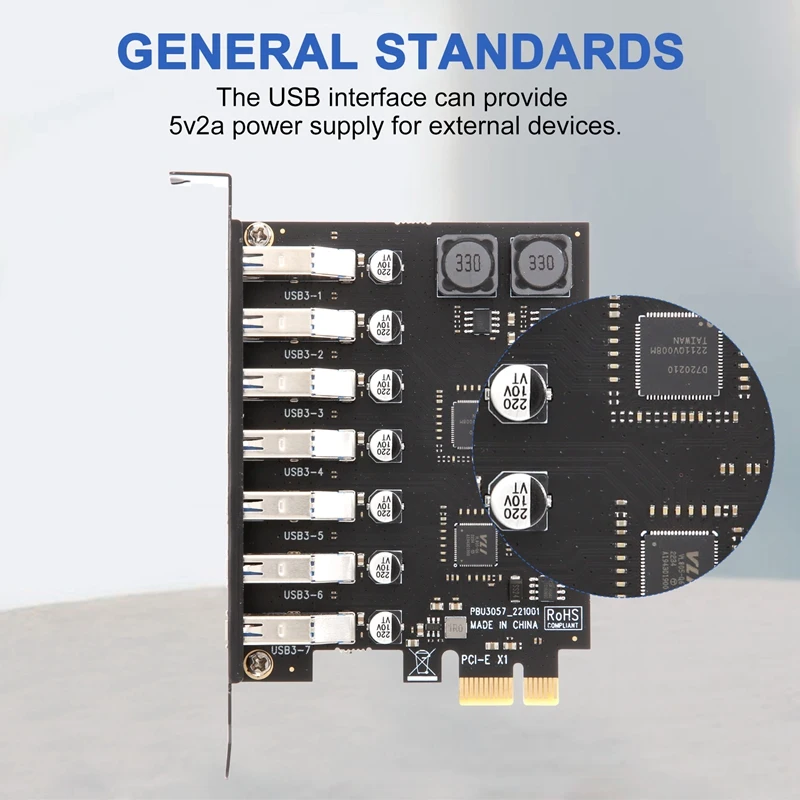 Top-USB 3.0 PCI-E Expansion Card Adapter 7 Ports Hub Adapter External Controller PCI-E Extender PCI Express Card For Desktop
