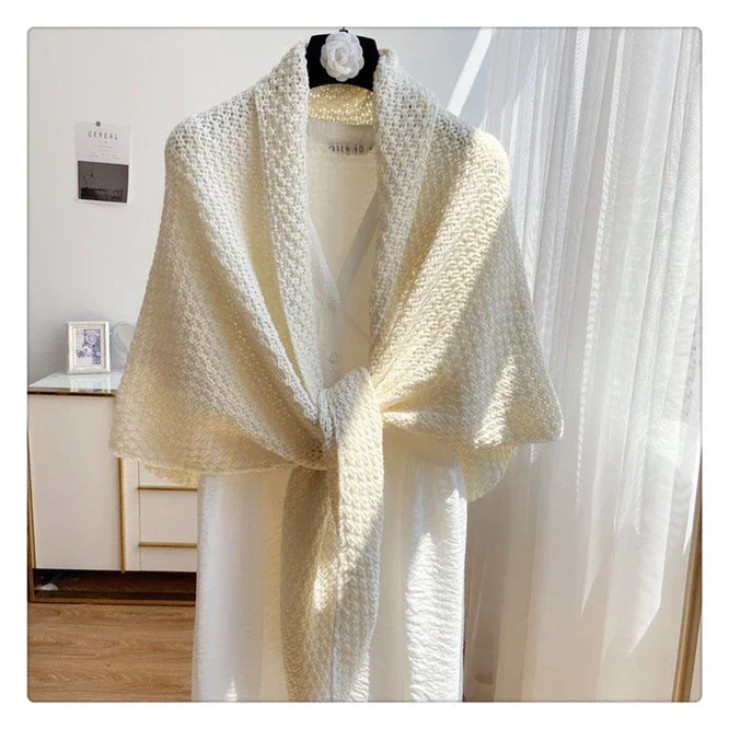 Solid Winter Triangle Scarf Women Knitted Shawl Wraps Large Warm Neckerchief Blanket Female Pashmina Ponchos Tippet
