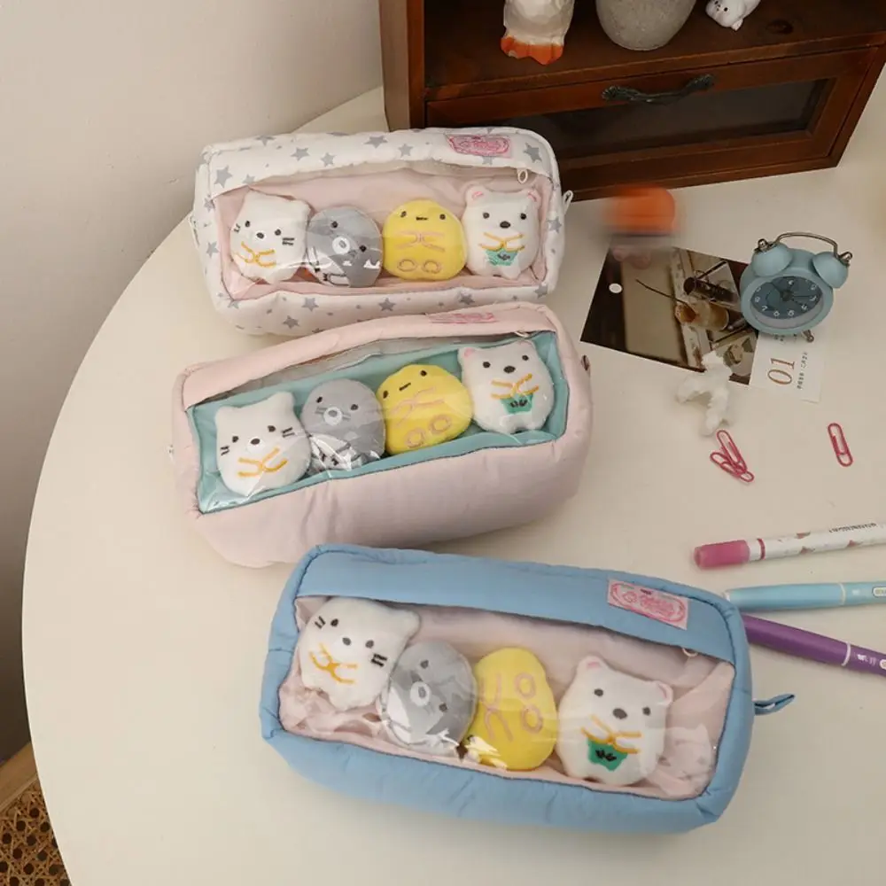 Creative Star Pattern Handheld Pen Bag Large Capacity With Plush Dolls Stationery Bag Multifunctional Pencil Case School Office