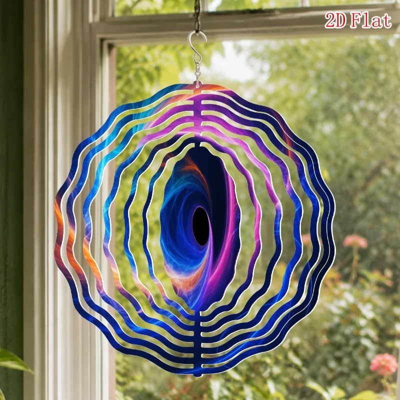 3D Black Hole Vortex Cosmic Wind Spinner - 10 Inch Metal Art with 360 Swivel Hook for Garden Patio Indoor Outdoor Gift