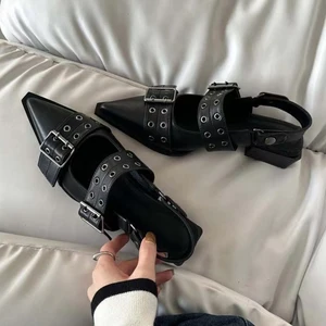 French -style female leather shoes, Mary Jane retro shoes, medium thick heel, pointed foot finger, small skirts 6 Main Sales Women's Social Shoe - №4