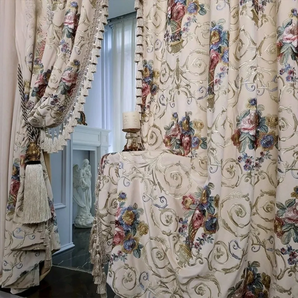 Custom Size Luxury French Curtains for Bedroom Villa Palace Style High End European Velvet Embroidery American Retro Drapes Yarn