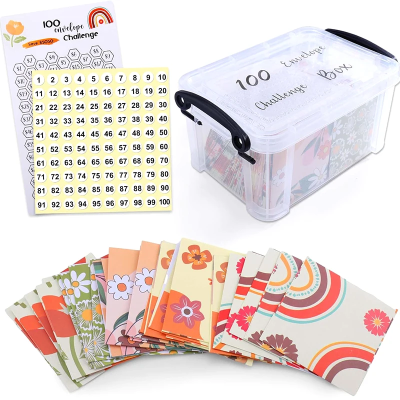 100 Envelope Challenge Box Set Easy And Fun Way To Save $10,000 Money Envelopes Money Saving Challenge Savings Challenges Budget