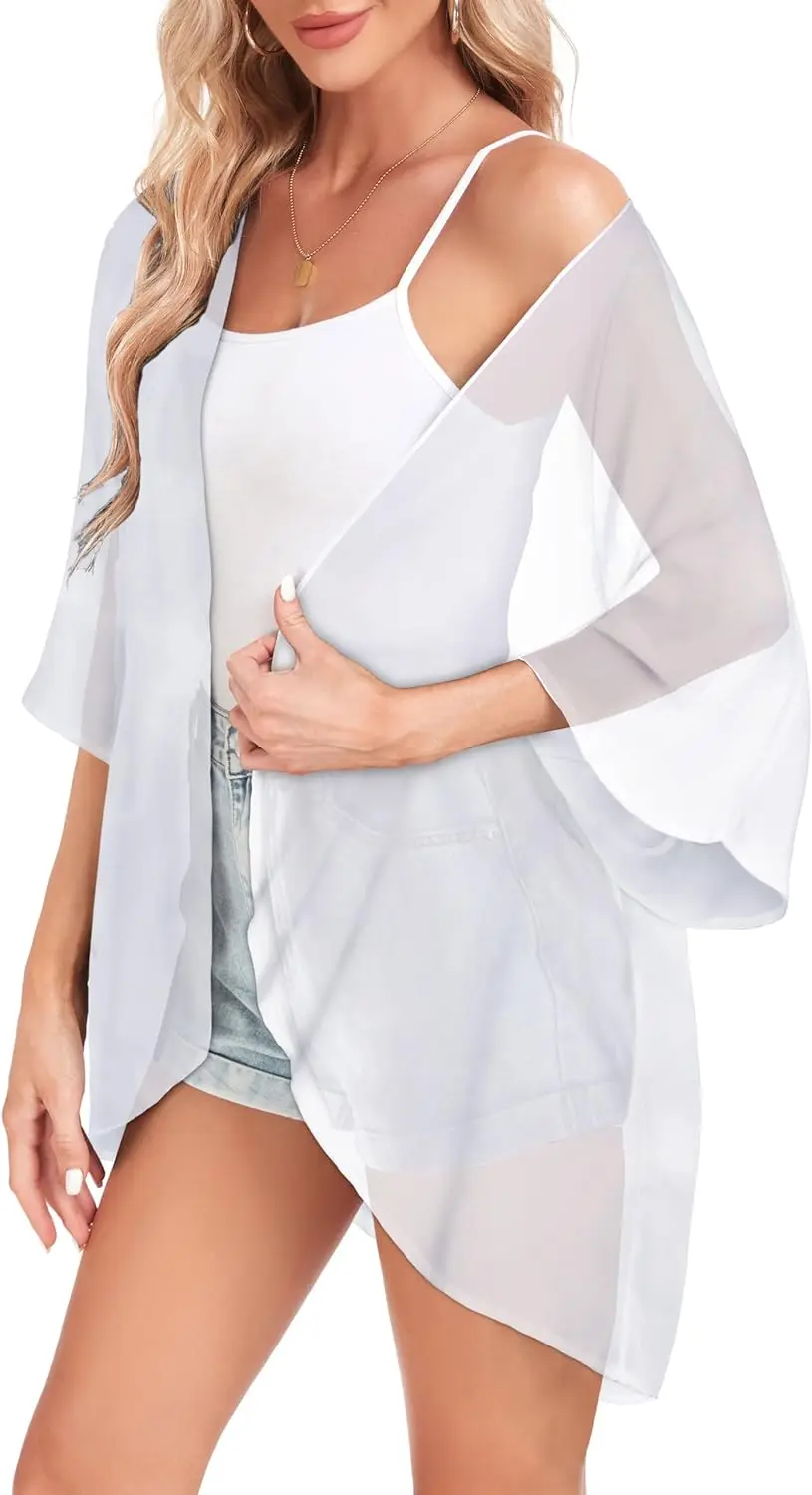 Women\'s Summer Long Section Flowing Kimono Cardigan Elegant Temperament Chiffon Floral Beach Cover-up Micro Bikini Women\'s