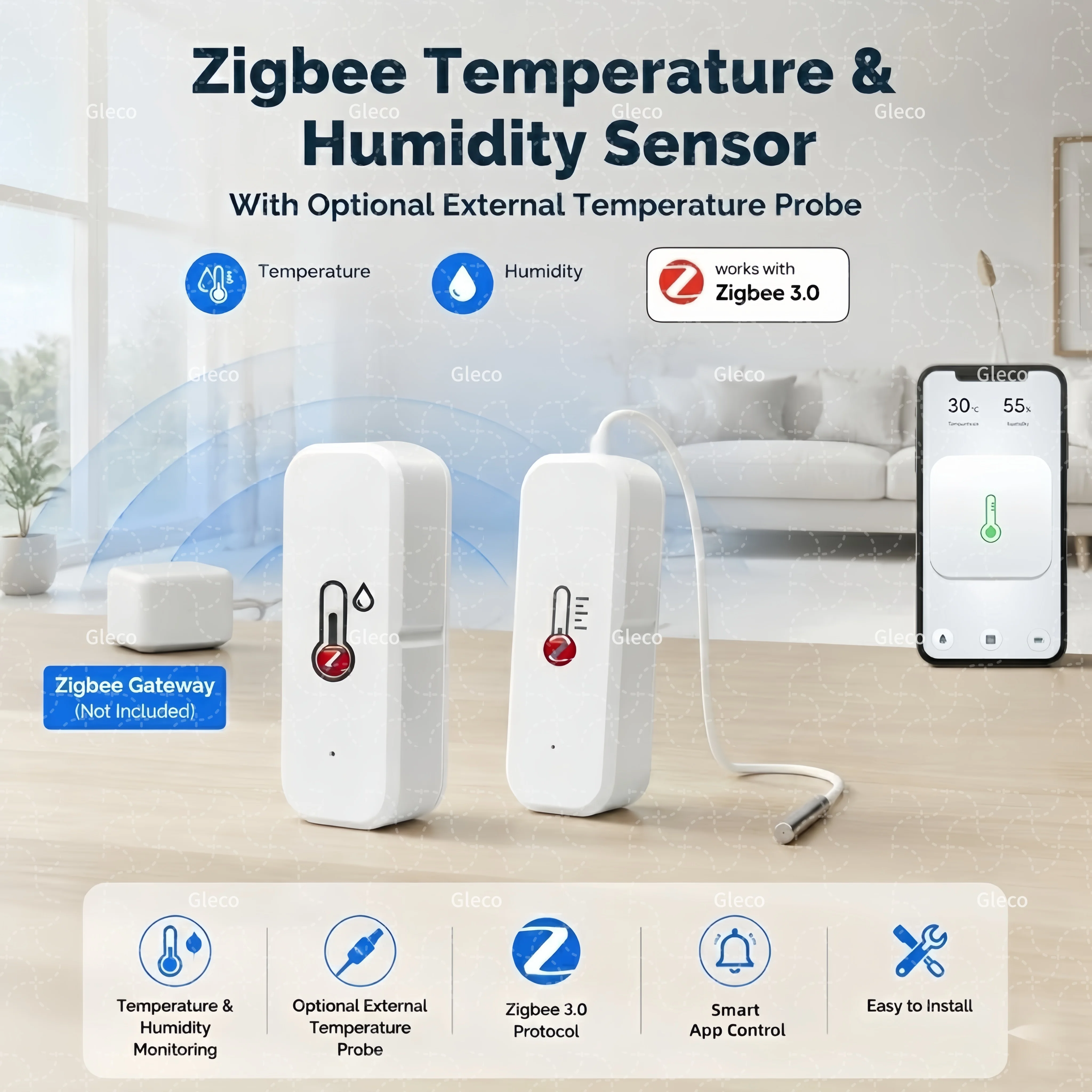 Zigbee Temperature Humidity Sensor With Optional External Probe TUYA Smart Life APP Remote Monitor For Smart Home Automation Z2M