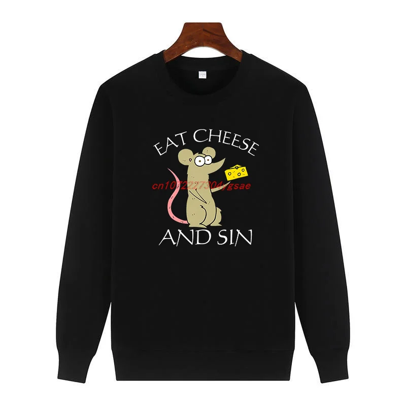 

Модные зимние свитера для мужчин, флисовый пуловер с круглым вырезом, Eat Cheese And Sin, забавный свитер с принтом, подходит для мужской одежды всех возрастов