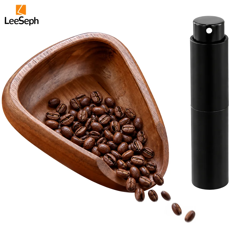 Leeseph Multifunctional Wooden Coffee Bean Dosing Cup and Light Spray Bottle Barista Set for Enhance Brewing Coffee Experience