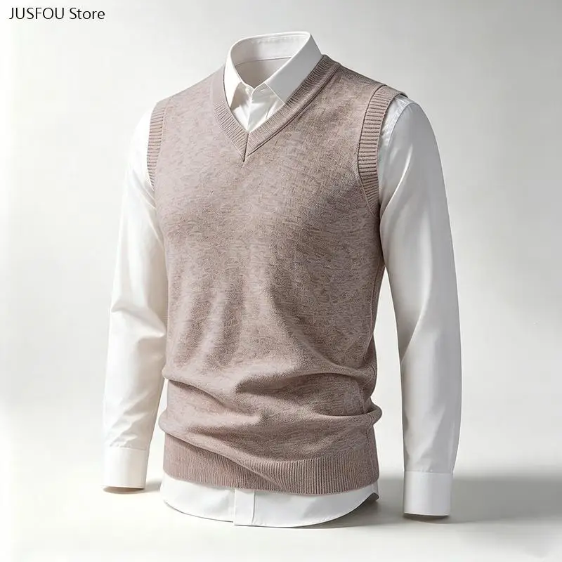 Men Autumn Winter V Neck Sleeveless Knit Vest Solid Warm Sweater Waistcoat Knitted Tank Top Casual Undershirt for Male Daily