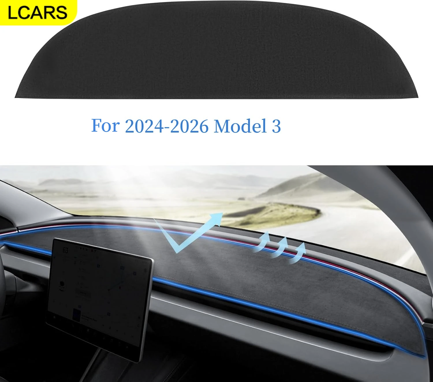 Suitable for Tesla Model 3 2026 Model Dashboard Cover, [Anti-Glare and Dust-Proof] Velvet Dashboard Mat, Compatible with the New Tesla Model 3 Highland 2024-2026 Model Dashboard Accessories