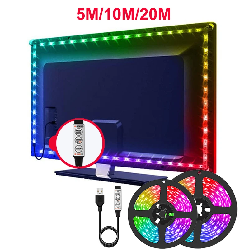 Led Strip Light Rgb Usb 5V Led Tape Light Smart Control 3Key Rgb Led Lights Strip 5050 Christmas Lights TV Backlight