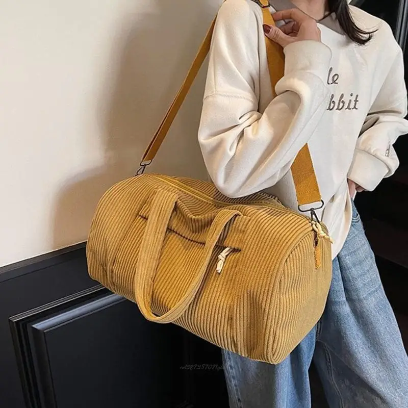 X5XA Corduroy Duffle Bag Spacious Lightweight Design Shoulder Crossbody Bag Sports Handbag Functional Carry for Fitness Travel