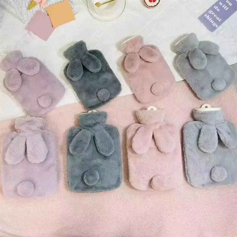 

10/милый кроличий хвост, плюшевая мультяшная бутылка с горячей водой, наполненная водой, детская грелка, мягкий и удобный, приятный для кожи живот