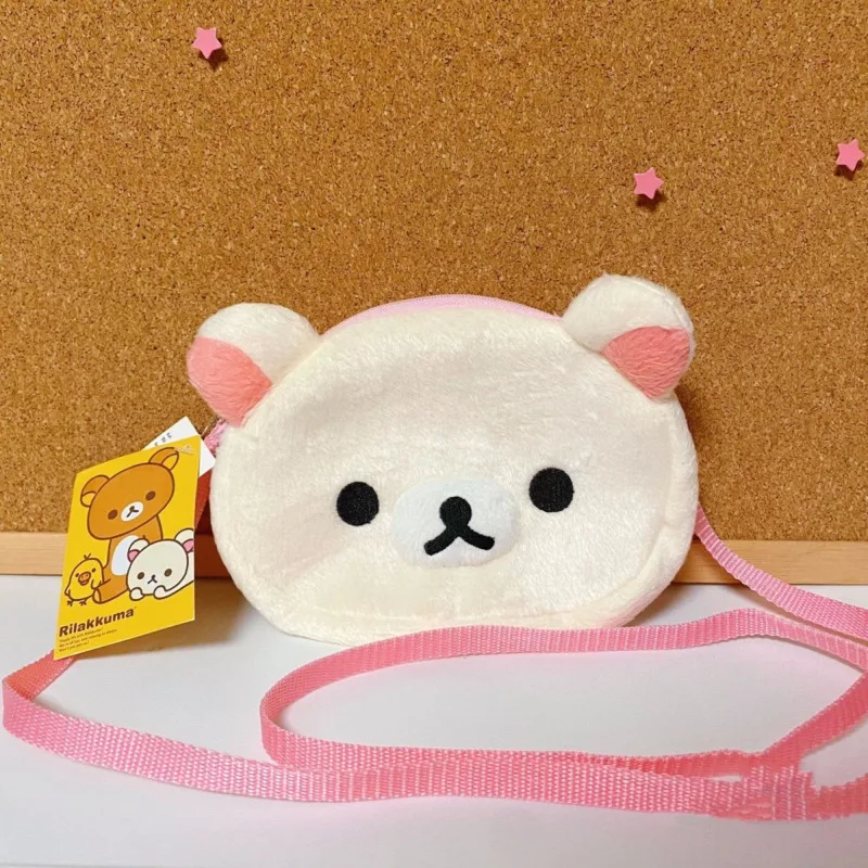 

Cute And Relaxing Rilakkuma Crossbody Bag Sweet Plush Doll Bag Stylish Women's Shoulder Bag Chic Velvet Zipper Small Round Bag