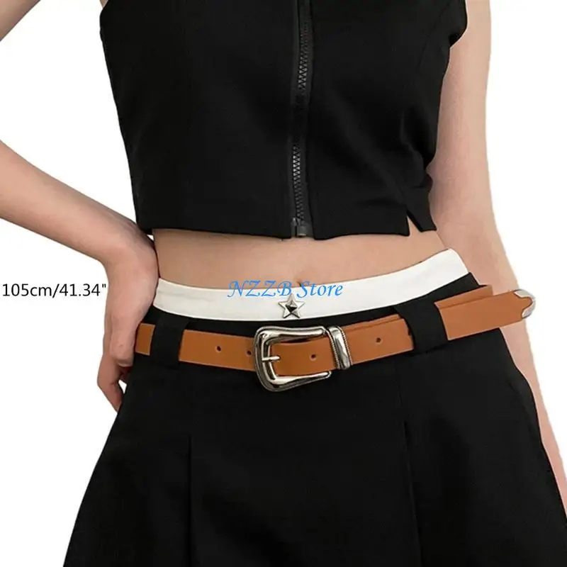 T21F حزام خصر نسائي غير رسمي للسراويل تنورة دبوس مشبك حزام مربع مشبك حزام للجينز السراويل المراهقين الخصر الملحقات