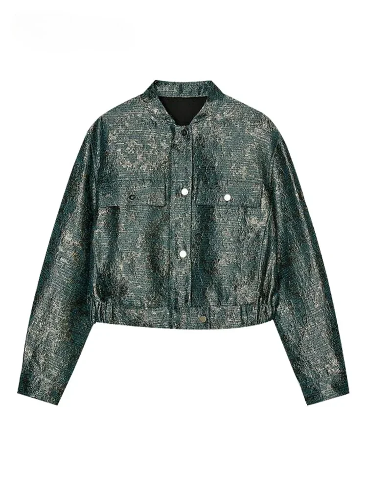 سترات نسائية قصيرة عصرية فضفاضة بياقة واقفة وصدر واحد وأكمام طويلة معاطف نسائية ربيعية ملابس خارجية للشارع #2