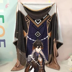 Anime Genshin Geo Daddy Blanket Gifts Game Genshin Impact ZhongLi Venti Cosplay Costume Flannel Soft Cloak Cape Printed Blanket