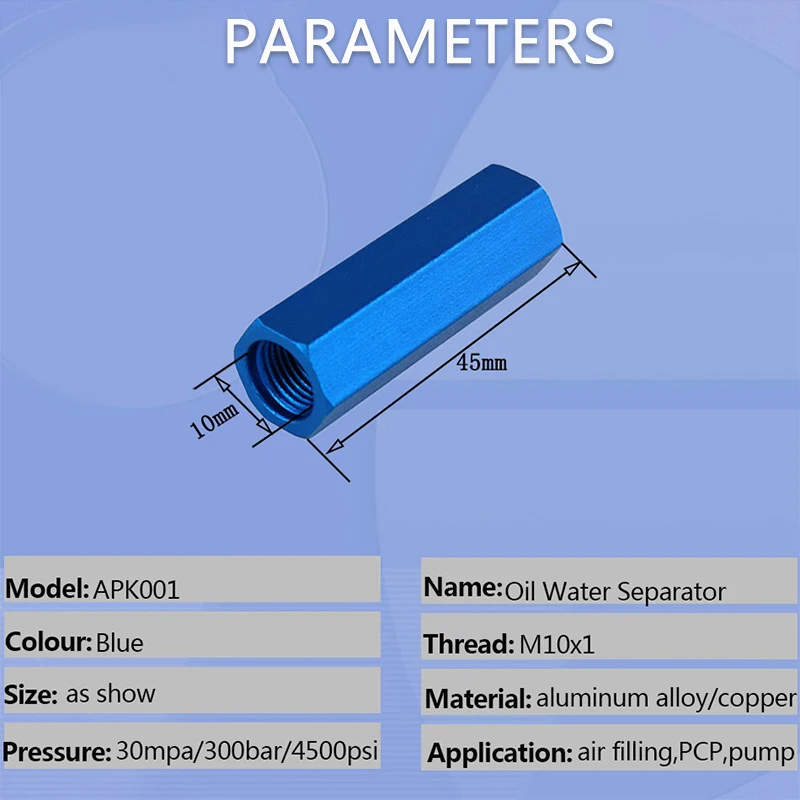 High Pressure Pump Small Filter M10 40Mpa 400Bar Water-Oil Separator Air Compressor Air Filtering 8MM Quick Connector 50CM Hose