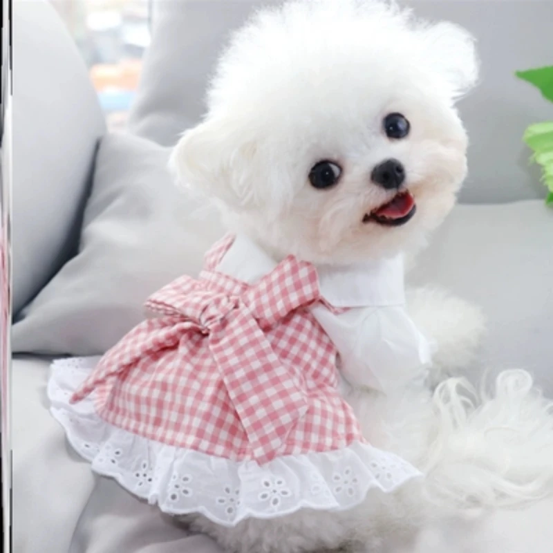 Cat Clothing Maid Attire Floral Lace Pink Lace Cute Dog Clothing Dress Anti Shedding Anti Hair Removal