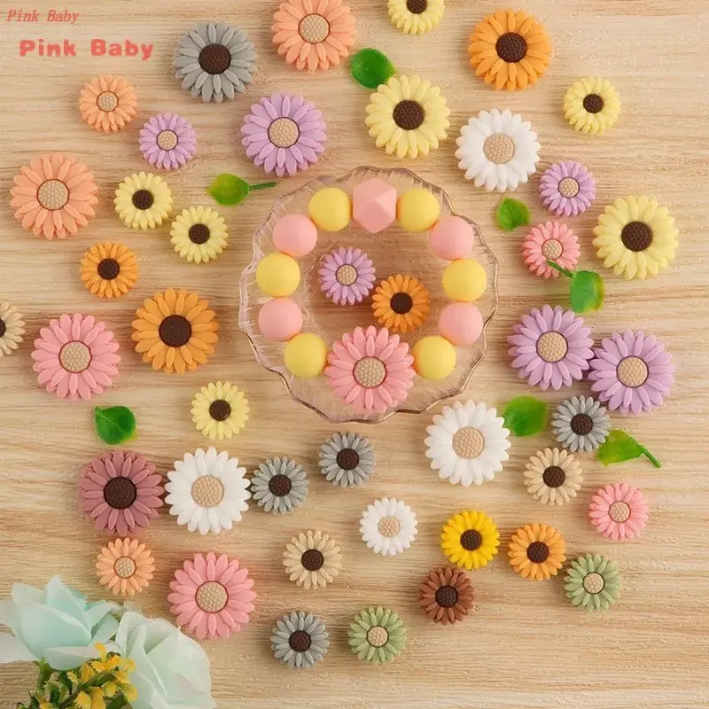 20pcs 30mm Sunflower Mini Silicone Beads DIY Pacifier Chain Necklace Jewelry Making Kids Care Products Accessories BPA Free