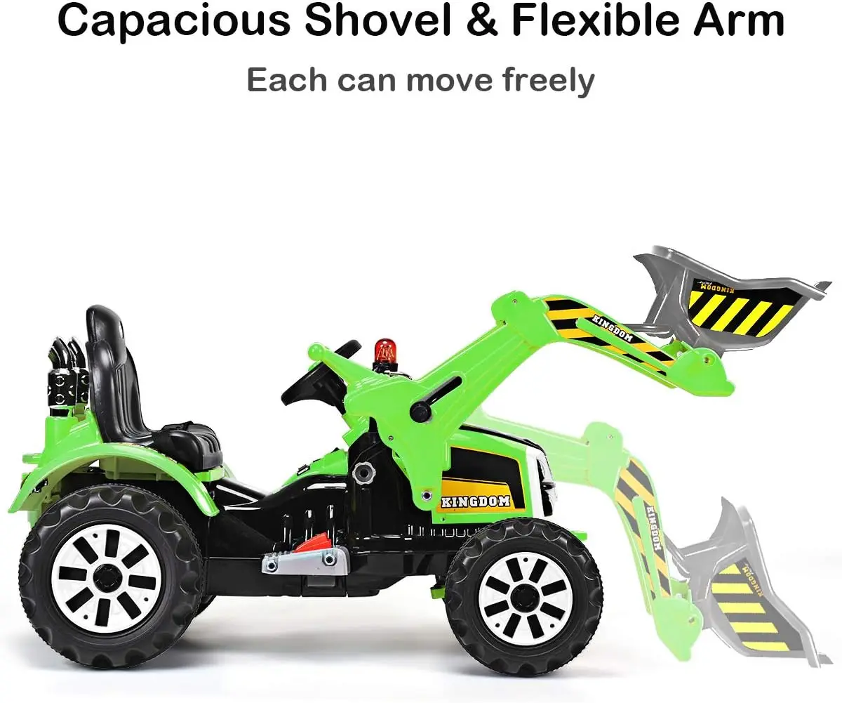 Ride on Excavator, véhicules de construction alimentés par batterie 12 V pour enfants avec chargeur avant, klaxon, ceinture de sécurité, roues sur chenilles, Ride