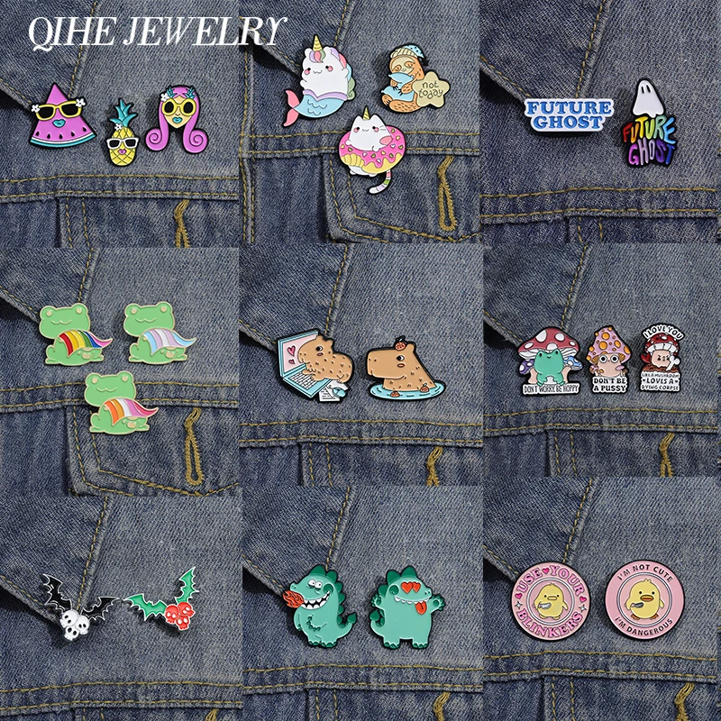 2-3 Teile/satz Cartoon Pilz Frosch Capybara Brosche Emaille Pin Lustige Nette Tier Legierung Revers Abzeichen Rucksack Zubehör schmuck