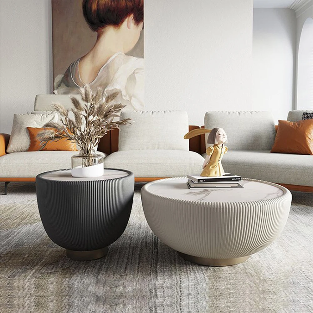 New Design Living Room Furniture Coffee Shop Fashion Sintered Stone Modern Round Coffee Table With Stainless Steel Base