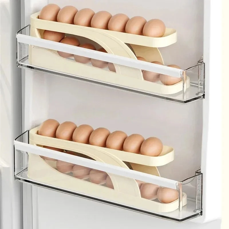 Refrigerator Automatic Scrolling Egg Rack Holder Storage Box For 15 Eggs Egg Basket Food Containers Refrigerator Storage Box