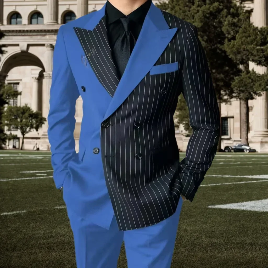 

Men's Slim Fit Striped Suits High Quality 2 Piece Peak Lapel Blazer And Pants Set for Wedding Prom Evening Party